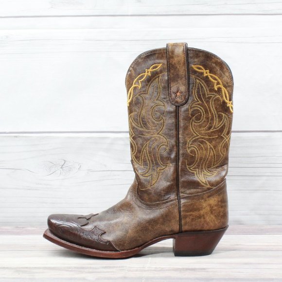 Tony Lama Shoes - Tony Lama Vaquero Western Tooled Wingtip Clay Santa Fe Leather Boots 8 B